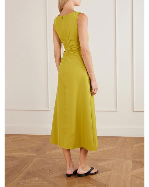 La Ligne Yellow Noemi Gathered Recycled-Crepe Midi Dress