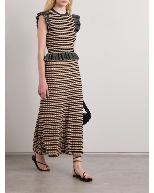 Ulla Johnson Black Rea Ruffled Checked Jacquard-Knit Top