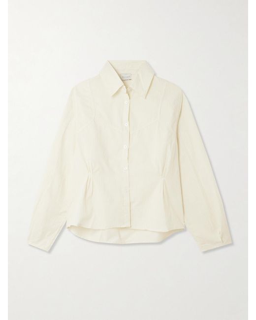 Deiji Studios Natural Cami Paneled Pintucked Striped Organic Cotton-Poplin Shirt