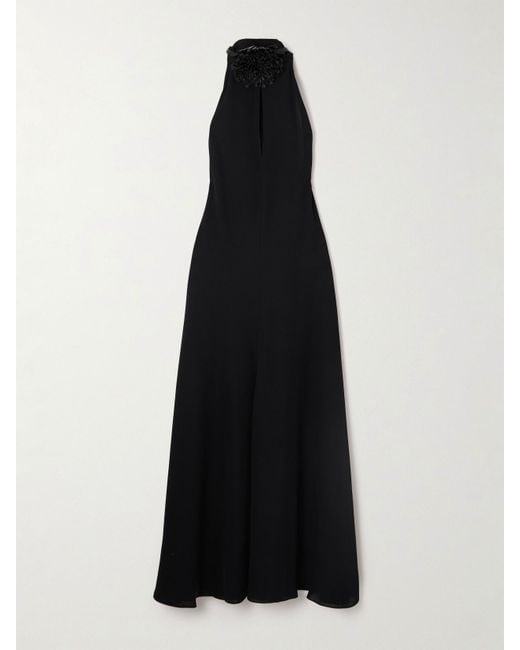 Alaïa Black Cut-Out Embellished Leather-Trimmed Crepe Midi Dress