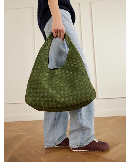 Bottega Veneta Green Campana Intrecciato Suede Shoulder Bag