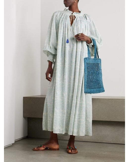 Thierry Colson White Vladia Midikleid Aus Bedrucktem Baumwoll-Voile Mit Troddeln