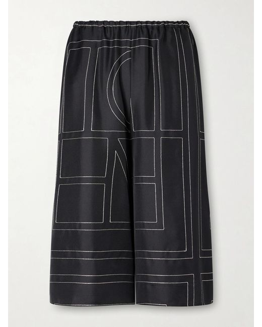 Totême Black Embroidered Silk Shorts