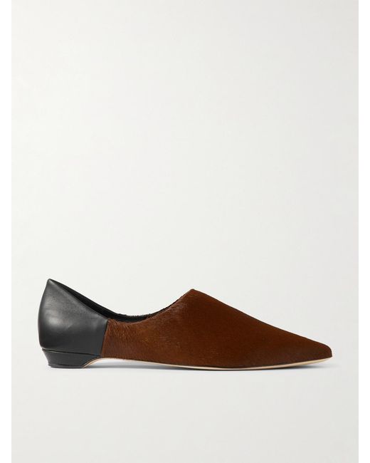Jamie Haller Brown Collapsible-Heel Leather And Calf Hair Mules