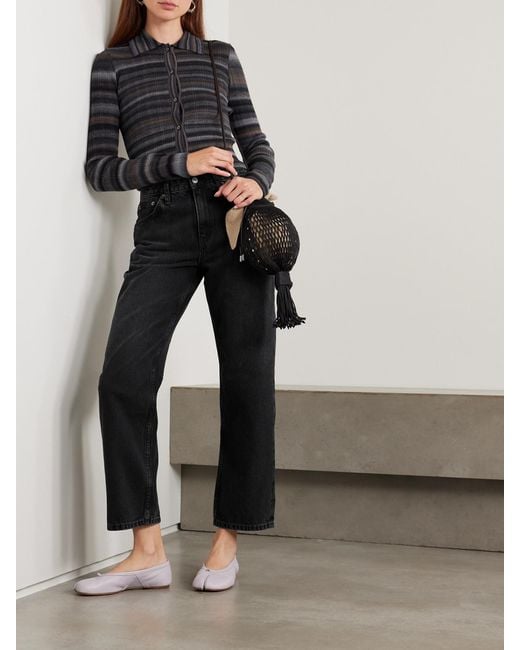 Re/done Black The Ollie Cropped Mid-Rise Straight-Leg Jeans