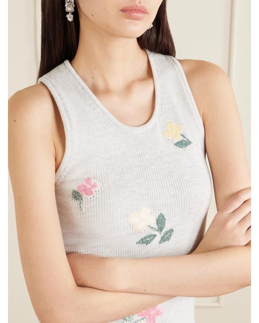 BERNADETTE White Clementine Floral-Jacquard Ribbed Cotton Tank Top