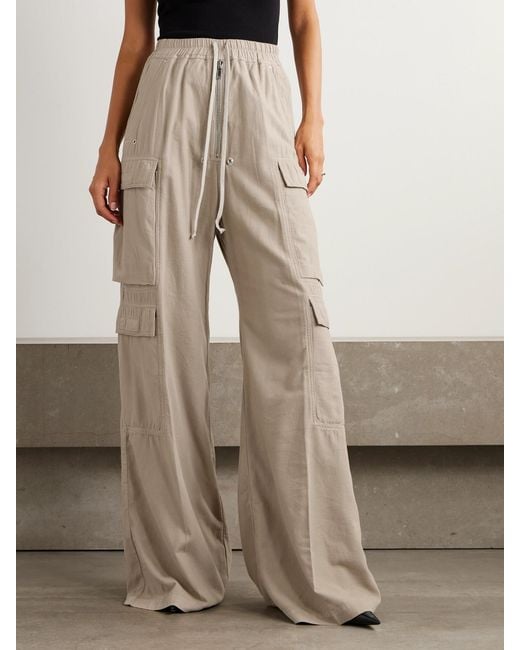 Rick Owens Natural Jumbo Belas Cotton-Twill Wide-Leg Cargo Pants