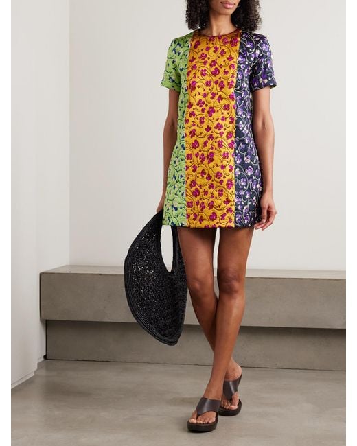 LaDoubleJ Multicolor Paneled Embroidered Cloque Mini Dress