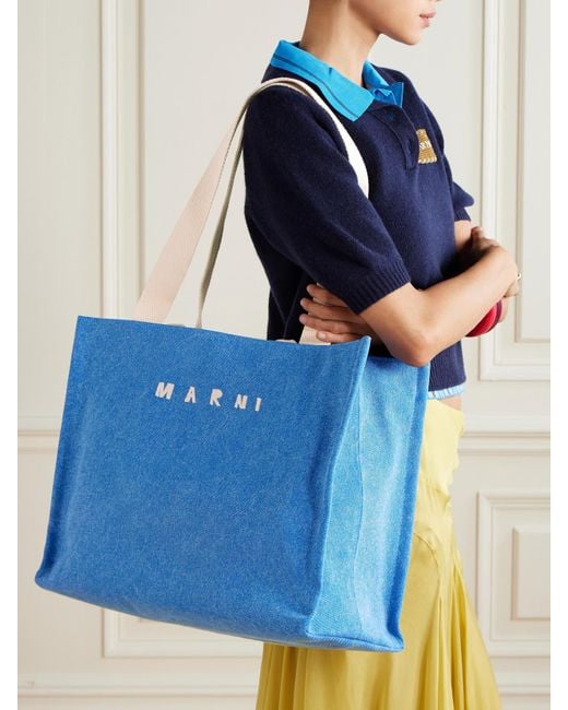 Sac À Main En Jean À Logo East West Large Marni en coloris Blue