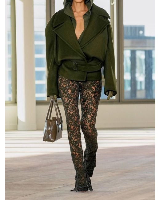 Stella McCartney Green Cropped Belted Double-Breasted Wool Coat