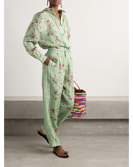 Agua Bendita Green Cecilia Honeysuckle Hemd Aus Leinen Mit Blumenprint