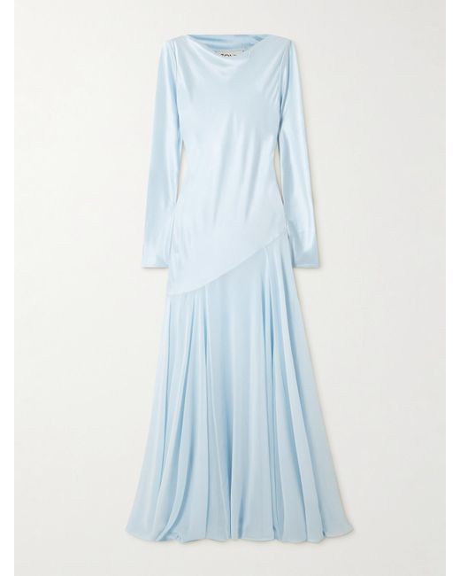 TOVE Blue Cordelia Silk-Satin And Chiffon Maxi Dress