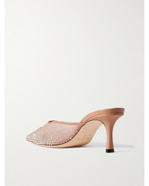 Jimmy Choo Natural Vivi 65 Crystal-Embellished Mesh Mules