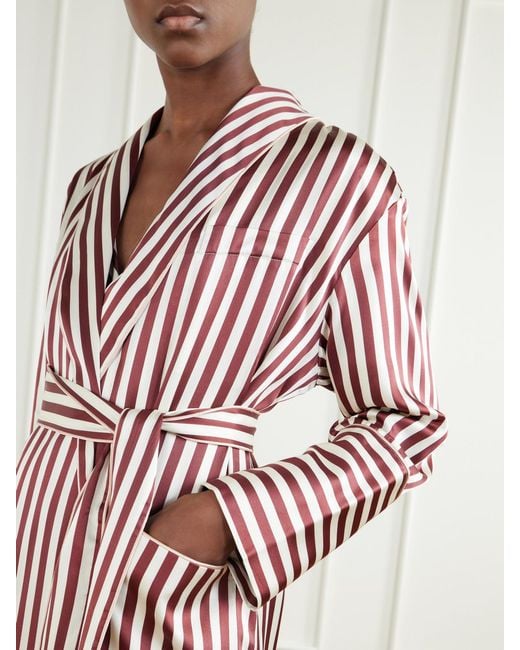 Olivia Von Halle Pink Capability Belted Striped Silk-Satin Robe