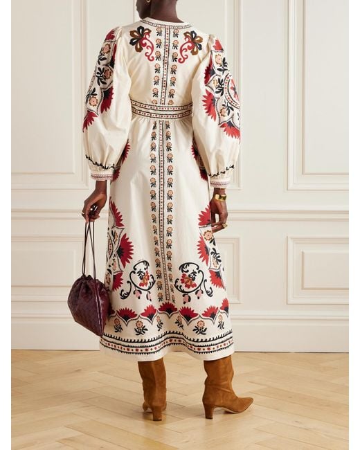 Farm Rio Natural Cashew Mandala Floral-Print Cotton-Poplin Maxi Dress