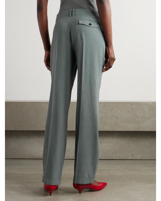 The Row Gray Everhart Pleated Wool-Blend Straight-Leg Pants
