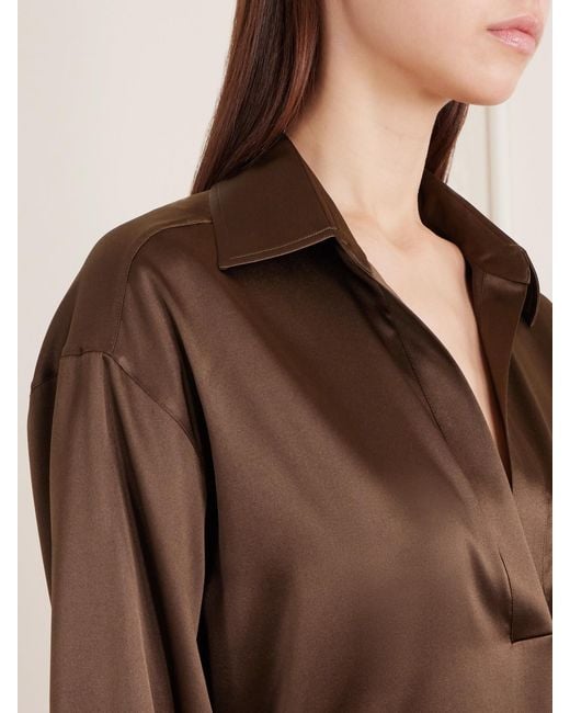 Tom Ford Brown Silk-Blend Satin Blouse