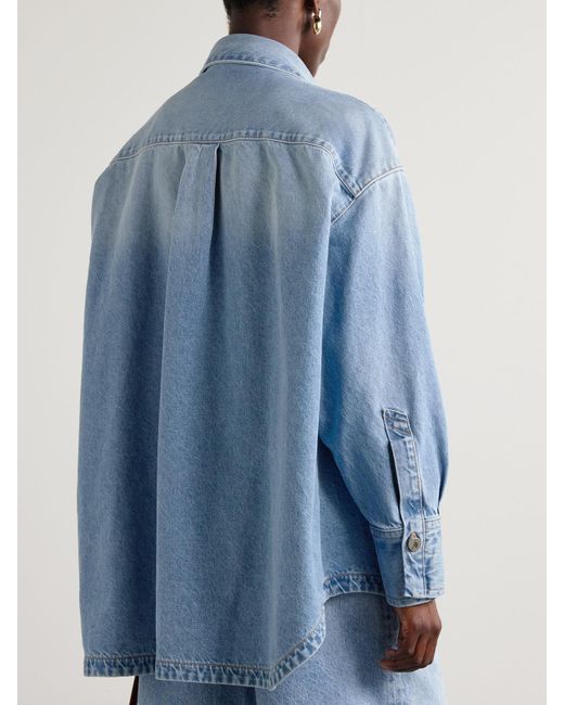 The Attico Blue Oversized-Jeanshemd Mit Logostickerei