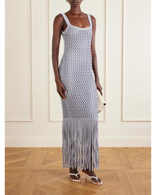 DIOTIMA White Gala Bead-Embellished Crocheted Maxi Dress