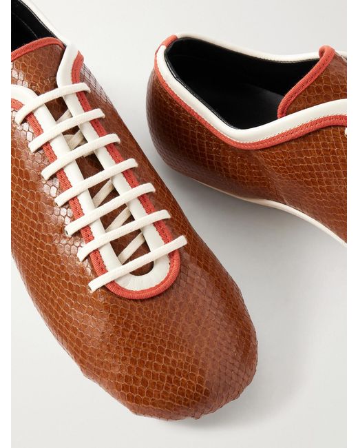 Dries Van Noten Brown Snake-Effect Leather Sneakers