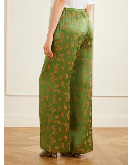 Dries Van Noten Green Floral-Jacquard Satin Wide-Leg Pants