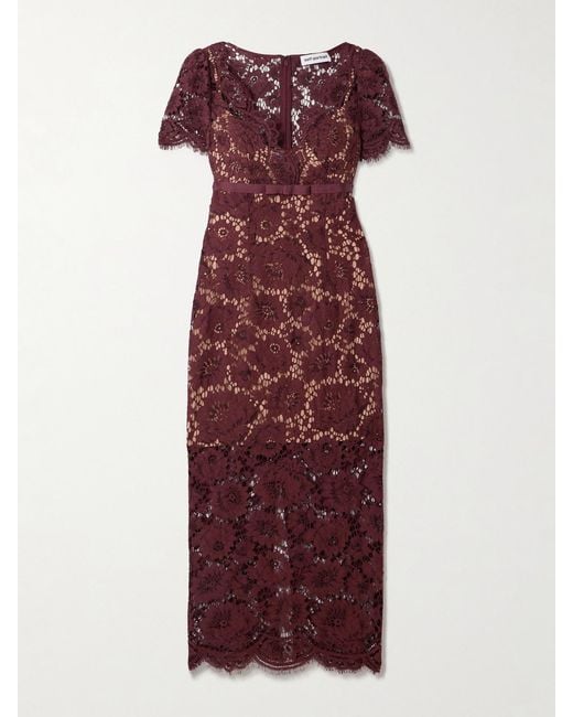 Self-Portrait Purple Bow-Detailed Floral Lace Midi Dress