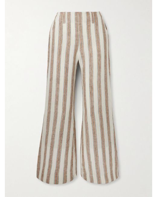 Alix Of Bohemia White Charlie Desert Striped Linen Flared Pants