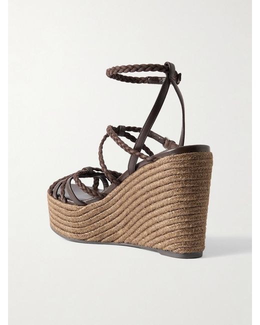 Jimmy Choo Natural Nyra 110 Braided Suede And Leather Espadrille Wedge Sandals
