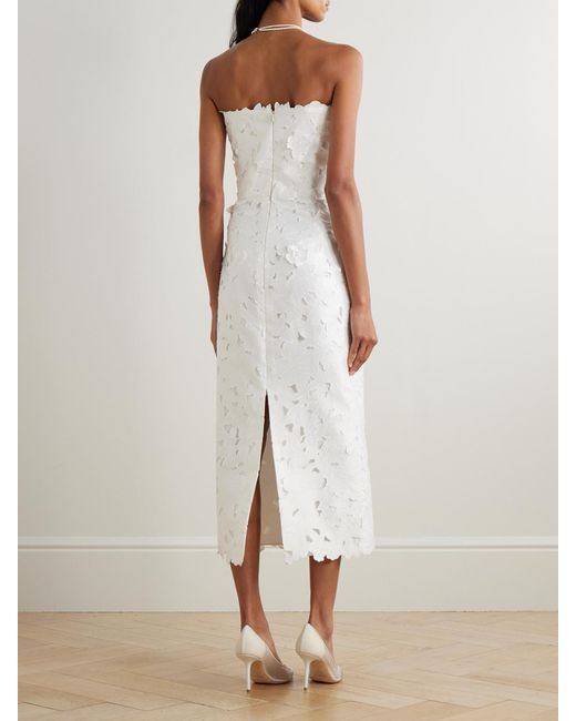 Costarellos White Astelle Strapless Guipure Lace Midi Dress