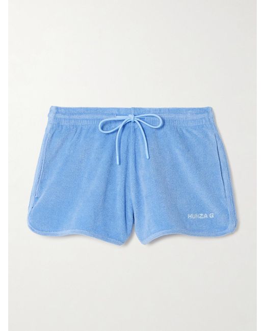 Hunza G Blue Embroidered Cotton-Terry Shorts