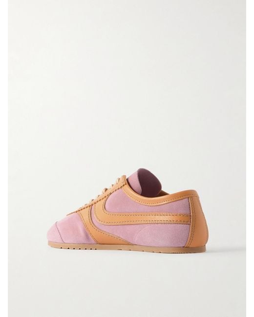 Dries Van Noten Pink Leather-Trimmed Suede Sneakers