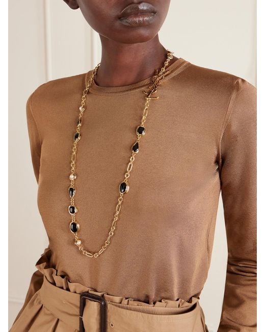 Saint Laurent Natural Cassandre-Tone Enamel Necklace