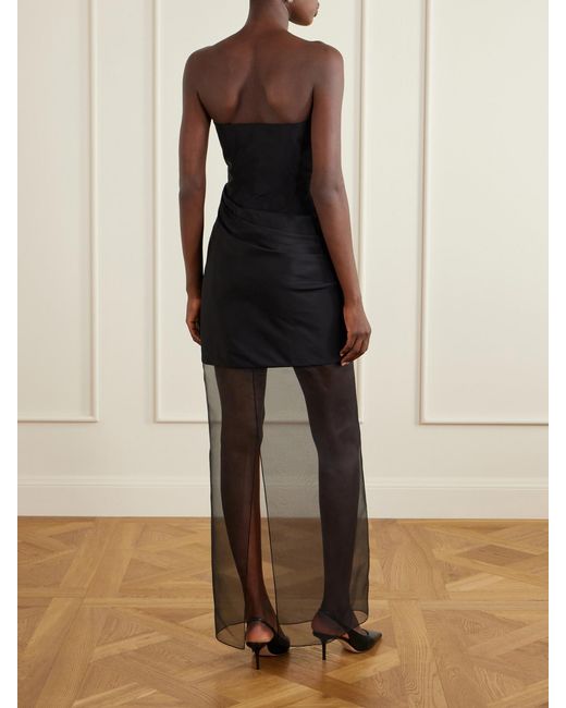 Carolina Herrera Black Strapless Pleated Appliquéd Organza-Trimmed Silk-Faille Gown