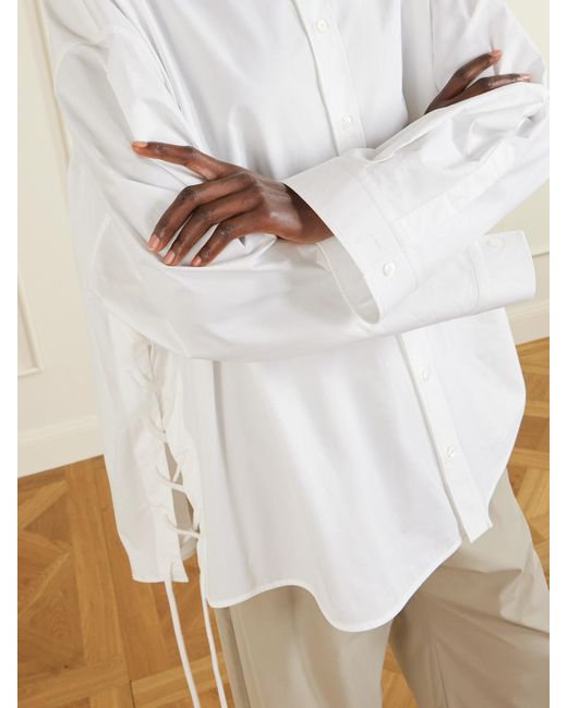 Balenciaga White Lace-Up Cotton-Poplin Shirt