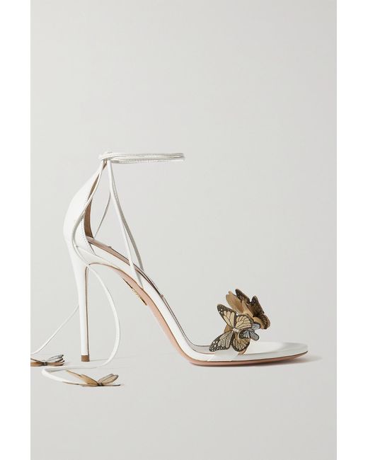 Aquazzura Papillon 105 Embellished Leather Sandals in White | Lyst