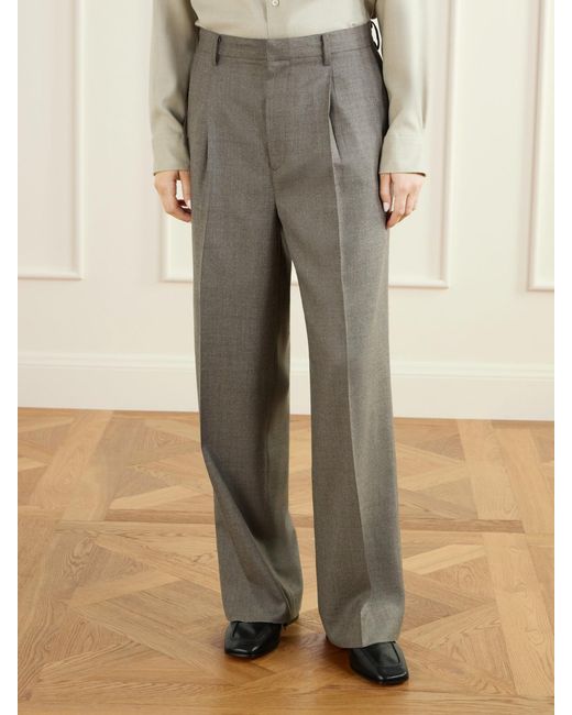 Auralee Gray Pleated Wool Straight-Leg Pants