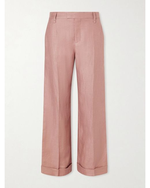 Brunello Cucinelli Pink Linen Wide-Leg Pants