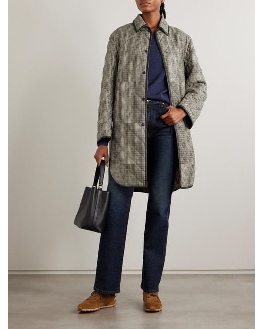 James Purdey & Sons Gray Abbot Textured Leather-Trimmed Houndstooth Quilted Wool Jacket