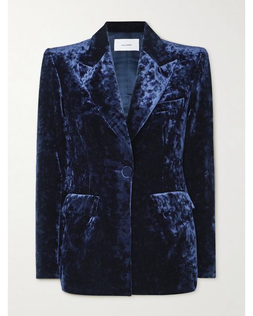 Alex Perry Blue Crushed-Velvet Blazer