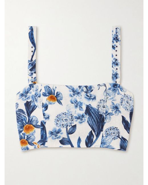 Agua Bendita Blue Luciana Verkürztes Oberteil Aus Jacquard Aus Einer Ecovero-Mischung Mit Blumenprint