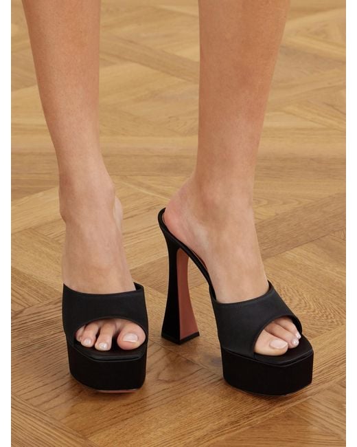 AMINA MUADDI Black Dalida Satin Platform Mules