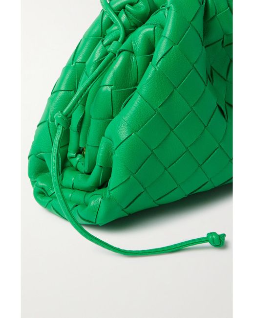 Bottega Veneta Green Mini Intrecciato Leather Pouch Clutch