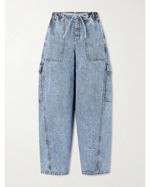 Alaïa Blue Mid-Rise Barrel-Leg Jeans