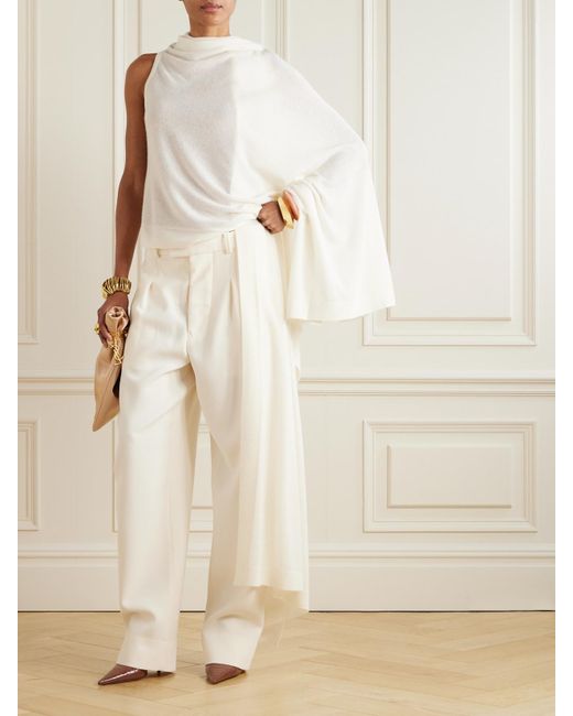Sa Su Phi White Draped Asymmetric Cashmere And Silk-Blend Poncho