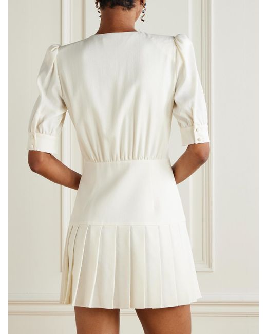 Mini-Robe En Crêpe De Laine Mélangée À Plis Et À Cristaux Alessandra Rich en coloris Natural