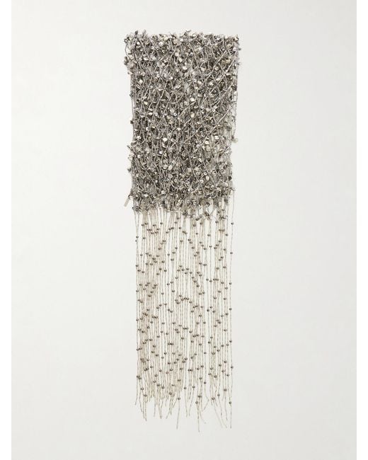 Dries Van Noten White Fringed Embellished Beaded Scarf