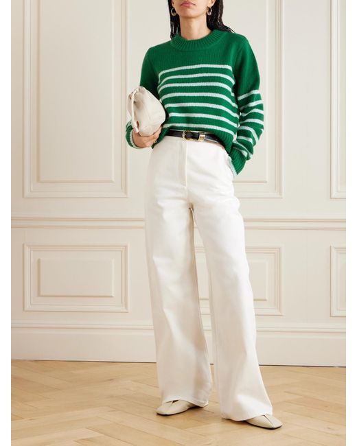 La Ligne Green Mini Marin Striped Wool And Cashmere-Blend Sweater
