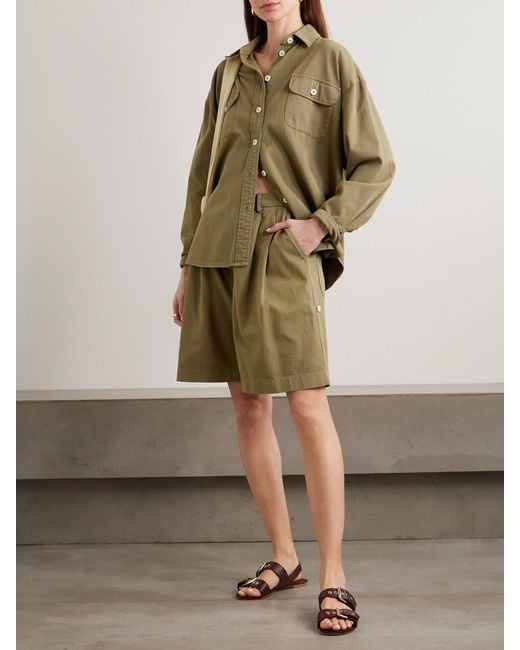 Jamie Haller Green Pleated Cotton-Twill Shorts