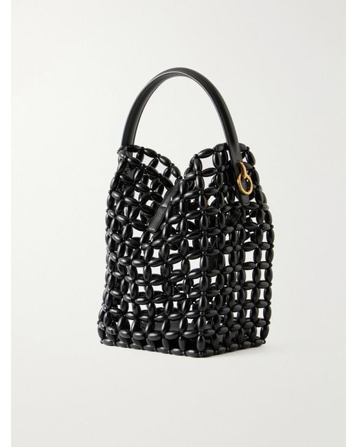 Saint Laurent Black Le 37 Mini Logo-Embellished Leather-Trimmed Beaded Wood Shoulder Bag