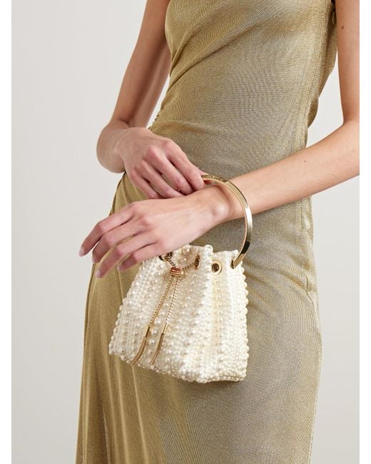Jimmy Choo White Bon Bon Beuteltasche Aus Satin Mit Kunstperlen